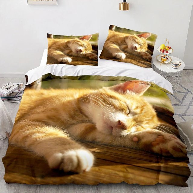 Bettwäscheset mit Katzen-Motiv von Binchi Outdoor Product, 3D-Druck Design, Mehrfarbig, Material Mikrofaser Polyester, B/H: 135 x 200 cm - Bild 1