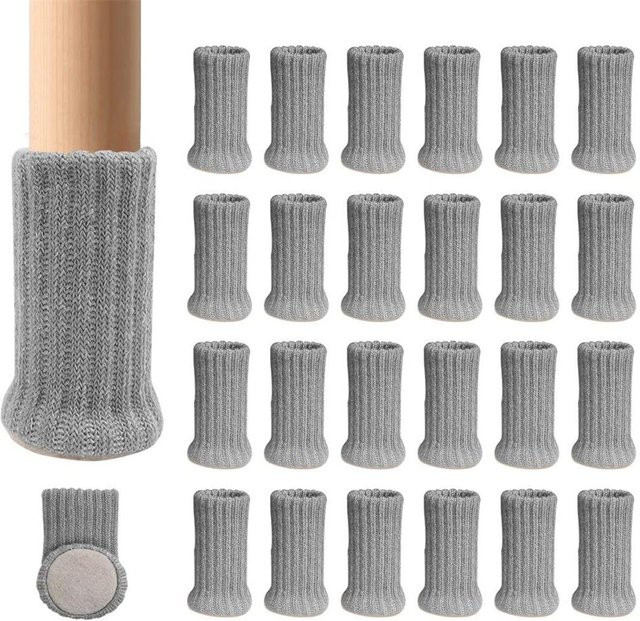 DATASONTIC Stuhlbeinsocken in Grau, 24 Stück hochelastische Bodenschoner mit Anti-Rutsch-Pads aus Kunststoff - Bild 1