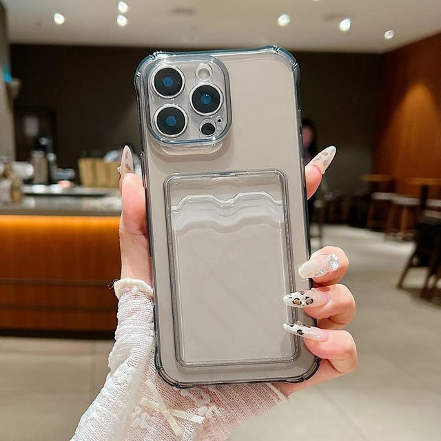 QYSFriday Transparente TPU-Telefonhülle mit Kartentasche für iPhone 12 bis iPhone 16 Pro Max, stoßfeste Silikon-Schutzhülle in Transparent - Bild 1