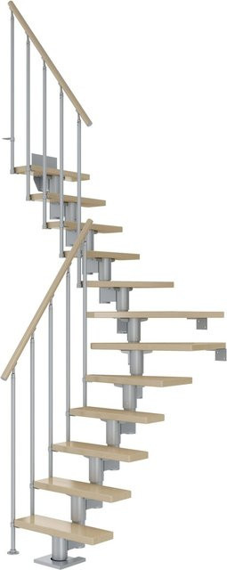 Dolle Mittelholmtreppe Dublin 1/4 gewendelt aus Ahorn in Perlgrau bis 315 cm Höhe, Breite: 65 cm - Bild 1