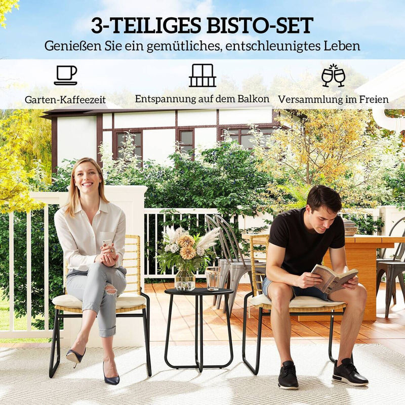 Outsunny Balkonmöbel Set aus Stahl in Beige und Braun, B/H/L: 56 x 78 x 67 cm - Bild 5
