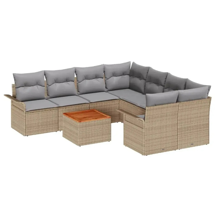 vidaXL Garten-Sofa-Set 9-teilig aus Poly Rattan in Beige-grau - Bild 2
