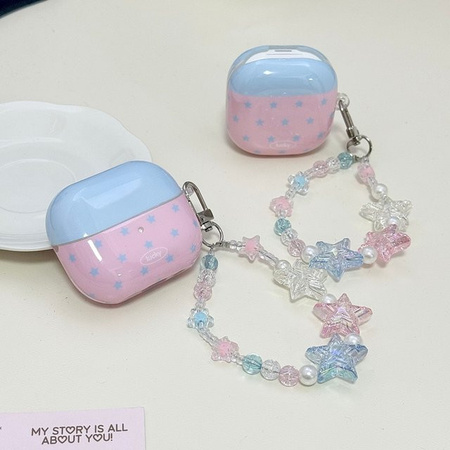 Samsung Kopfhörer-Schutzhülle mit süßen blau-rosa Sternen und Perlenkette Anhänger für Galaxy Buds 4 Pro, 3 Pro, 2 Pro, FE und Live