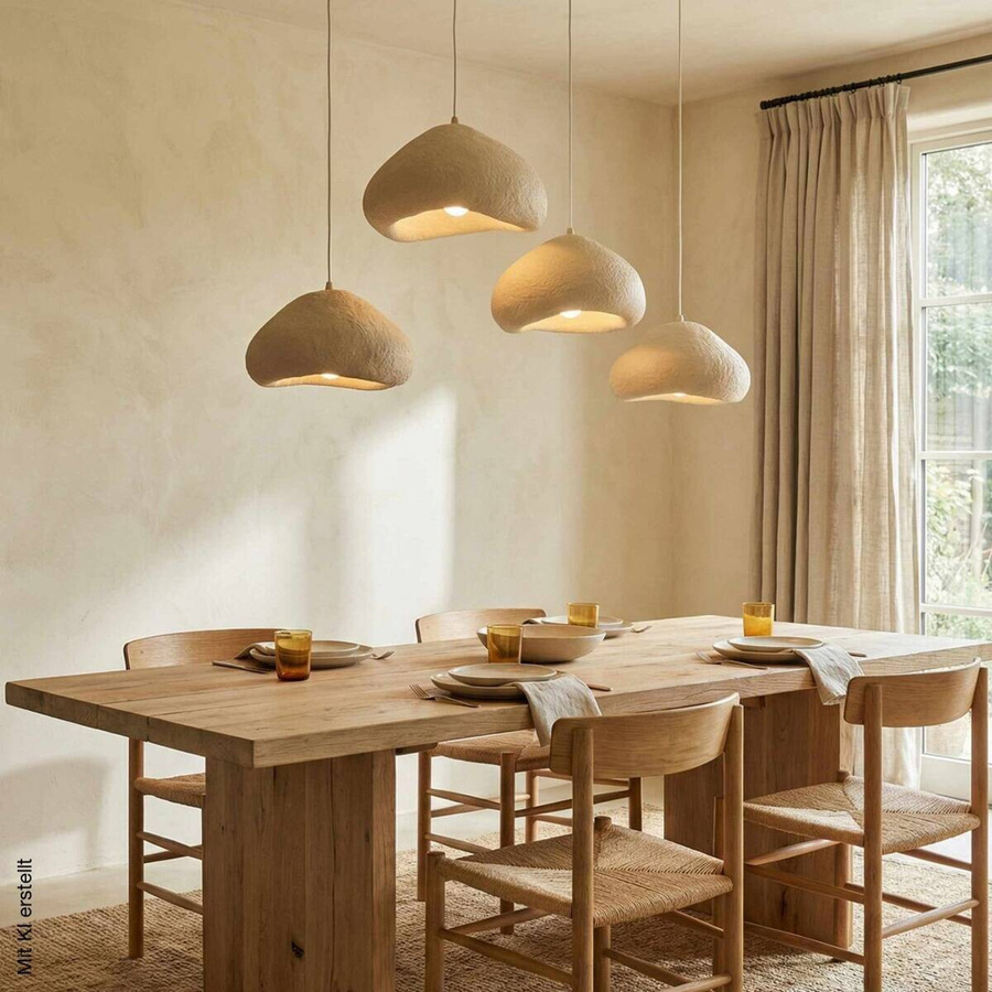 Opviq Pendelleuchte beige aus Fiberglas und Metall mit 4 E27 Fassungen, B/H/T: 154 x 110 x 46 cm - Bild 3
