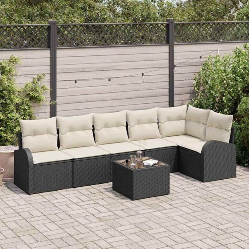 Vidaxl Garten-Sofa-Set aus Poly-Rattan mit 7 Kissen in Schwarz und Weiß - Bild 1