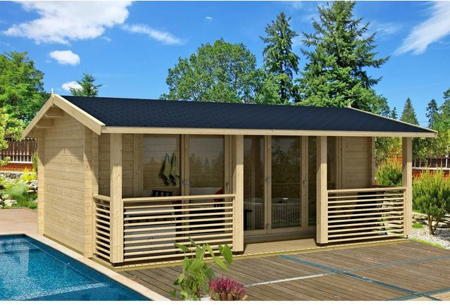 Lasita Maja Blockbohlenhaus Lyndhurst Gartenhaus naturbelassen braun B/H/T: 610 x 244,8 x 460 cm - Bild 1