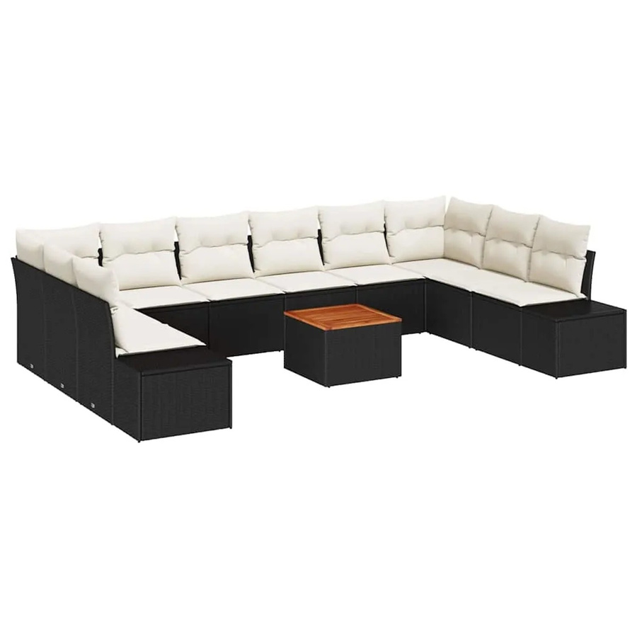vidaXL Garten-Sofa-Set 11-tlg. aus Polyrattan und Akazienholz in Schwarz-Weiß mit Stauraum und UV-beständigen Polstern - Bild 2
