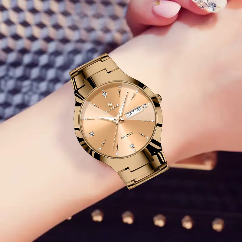 BANGWEI Armbanduhr Damen, Quarz, Edelstahl, Gold, Wochentag, Leuchtzeiger - Bild 2