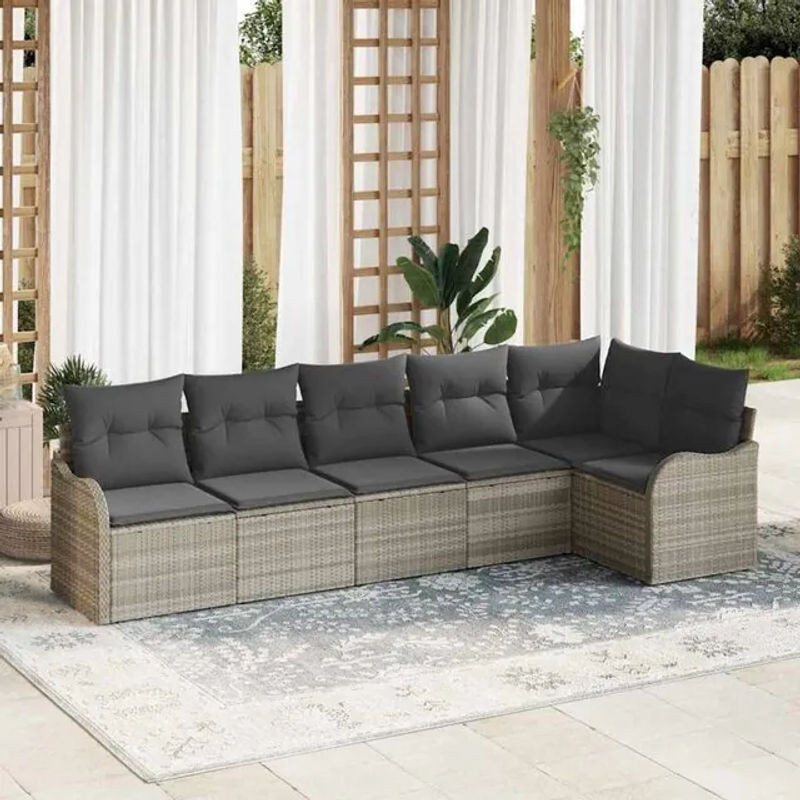 vidaxl Garten-Sofa-Set aus Poly-Rattan mit 6 Kissen in Hellgrau - Bild 1