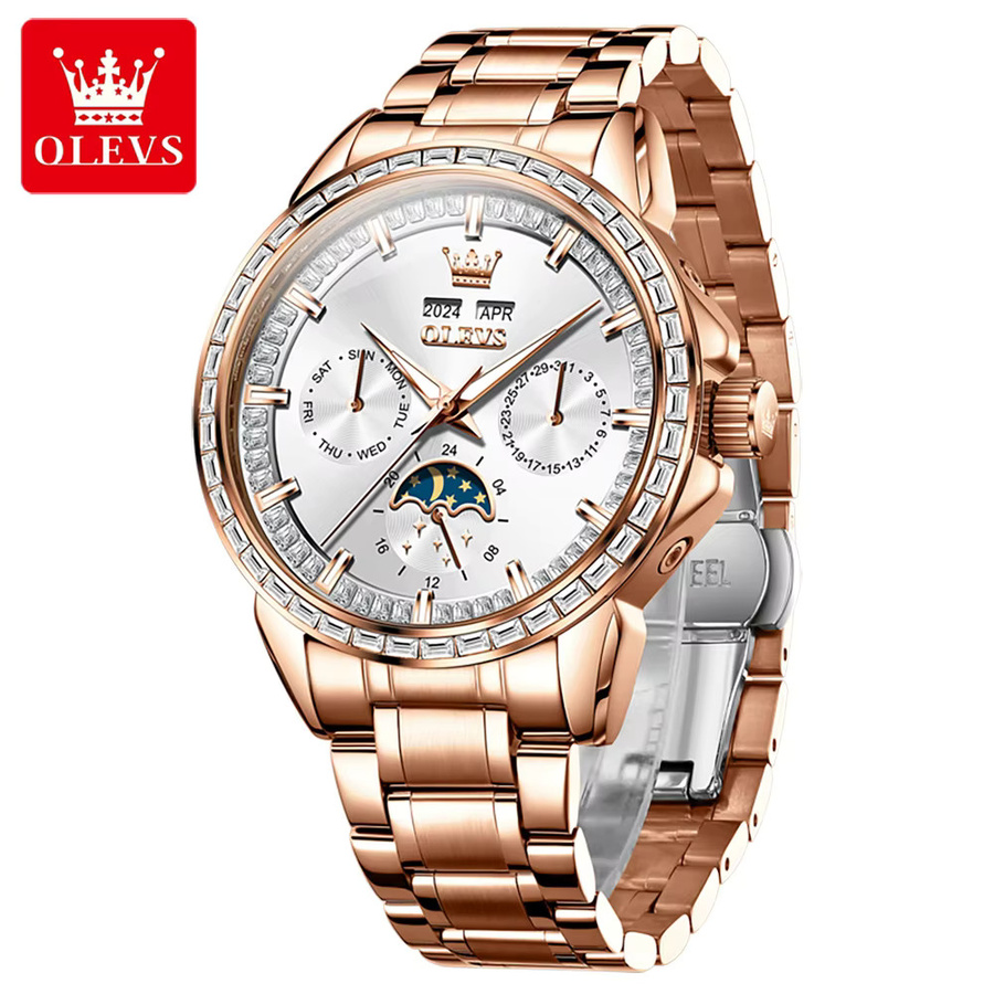 OLEVS Armbanduhr Automatik, Edelstahl, Diamant, Schwarz, Herren - Bild 2