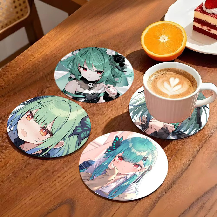 Hololive VTuber Uruha Rushia Anime Untersetzer aus Holz, rund, mehrfarbig, Durchmesser: 10 cm - Bild 2