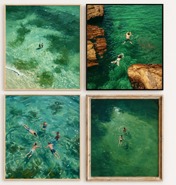 Abstrakte Wandkunst Schwimmen im grünen Druck von SHENCHEN als minimalistisches Grafikdesign im Vintage-Retro-Stil - Bild 1