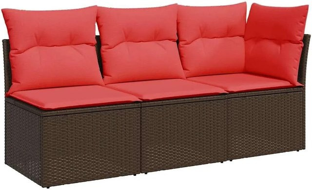 vidaXL Gartensofa 3-Sitzer aus braunem Poly-Rattan mit Polsterkissen und Metallrahmen - Bild 1