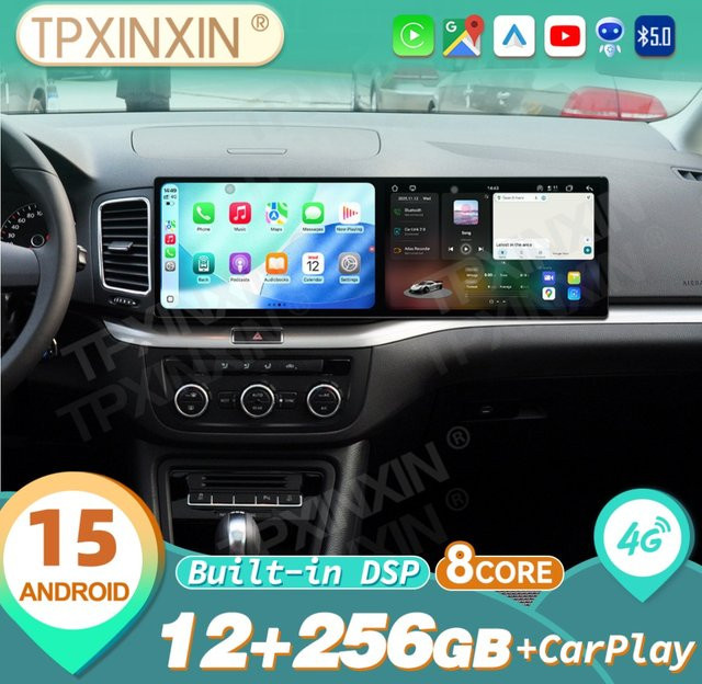 TPXINXIN 11,5 Zoll Dual-Screen Android Carplay Autoradio mit GPS und Navigation für Volkswagen Sharan 2012-2019, Multimedia-Player in Schwarz - Bild 1