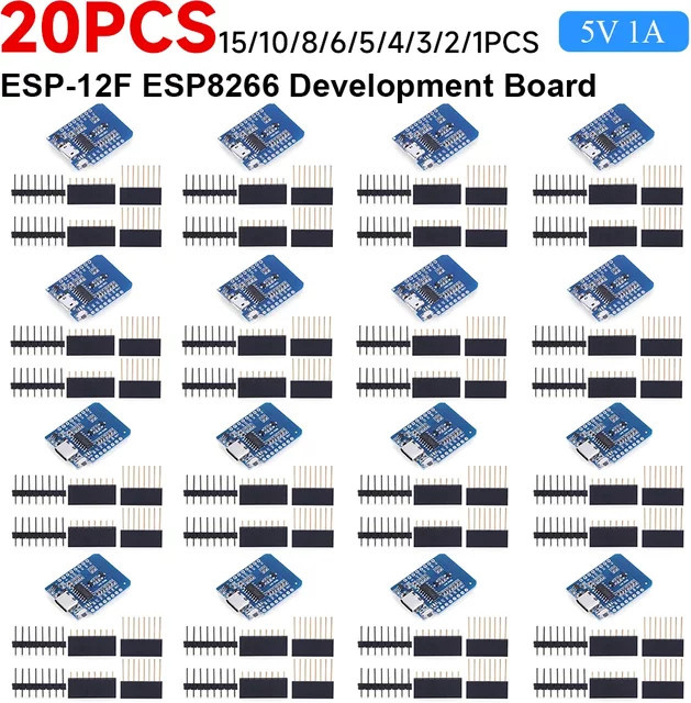 APWIKOGER Wemos D1 Mini ESP8266 ESP-12F WiFi Entwicklungsboard mit USB-C und Pins in Blau - Bild 1