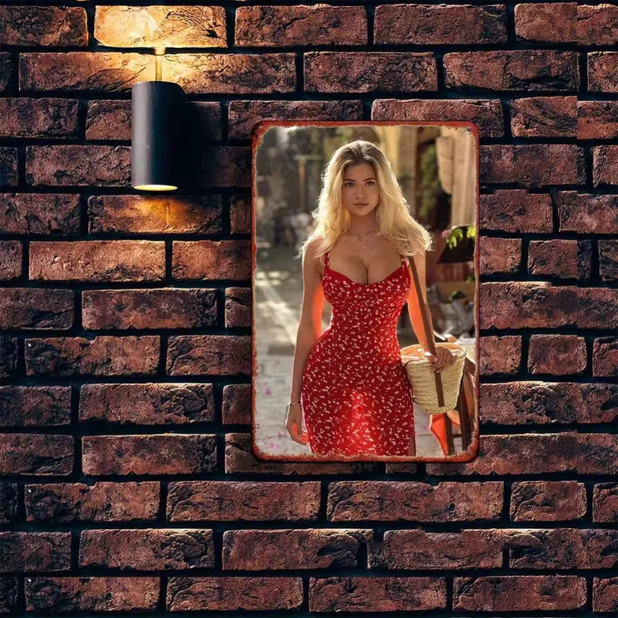Vintage Wanddekoration aus Metall von CIFBUY mit Blumenmotiv und Porträt einer Frau in Rot, Rechteckig - Bild 4