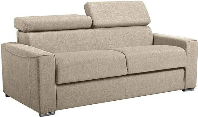 Schlafsofa Vizir von Vente-unique in Beige mit verstellbarer Kopfstütze und Stoffbezug, Breite: 196 cm - Bild 1