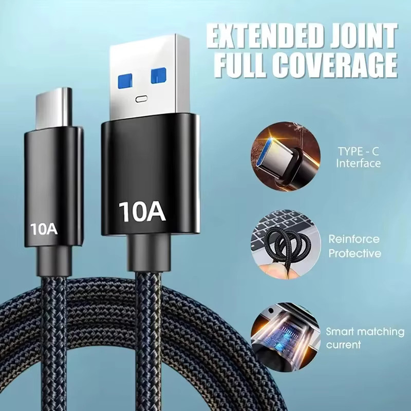 USB A auf Typ C Datenkabel 120W 10A mit Geflecht für schnelles Aufladen und Hochgeschwindigkeits-Datenübertragung in Schwarz - Bild 5