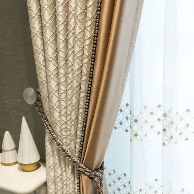 Französische High-End Jacquard-Vorhänge für Wohnzimmer und Schlafzimmer in Cremefarben und Weiß mit transparentem Tüll - Bild 1