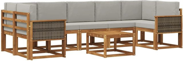 vidaXL Outdoor-Sofagarnitur L-Form aus Akazienholz mit 6 Kissen in Braun und Hellgrau - Bild 1