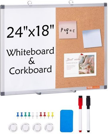 VEVOR 2-in-1 Magnetisches Whiteboard und Korkboard Combo mit Aluminiumrahmen in Weiß und Braun, Wandmontage, B/H: 60,96 x 45,72 cm - Bild 1