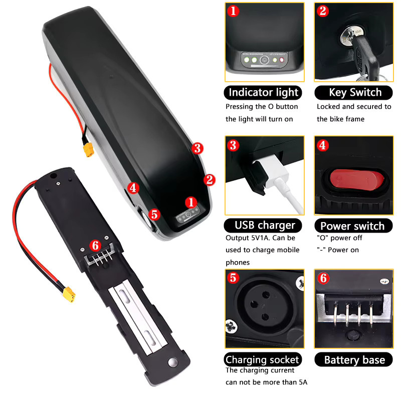Hailong Akku Bafang Lithium-Akkupack mit integriertem 30A BMS und USB-Anschluss in Schwarz für E-Bike Umbausätze - Bild 4