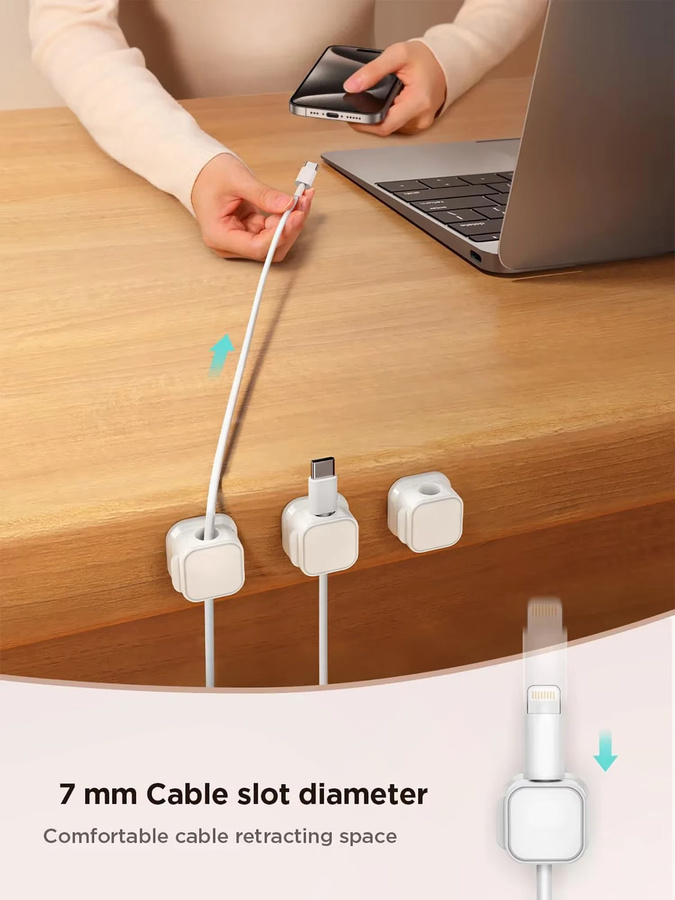 iLMH Verstellbare Kabelclips zur Kabelorganisation, Selbstklebender Kabelhalter aus Kunststoff für Schreibtisch, Büro und Auto, Schwarz oder Weiß - Bild 3