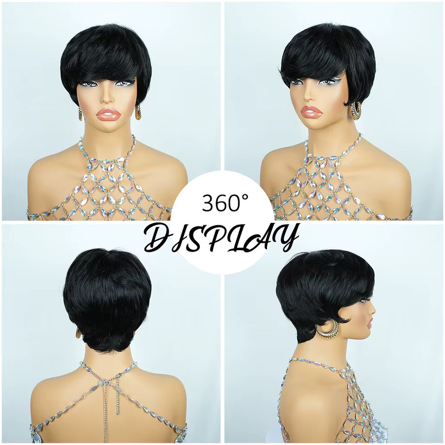 OYM HAIR Pixie Cut Perücke, 100 % Echthaar, Glattes Haar, Damen - Bild 5