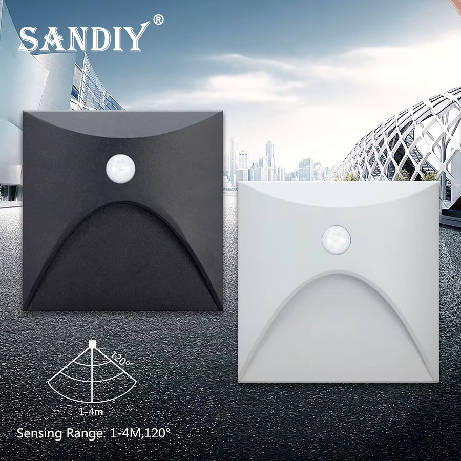 SANDIY Outdoor Wandleuchte mit Bewegungssensor, Wasserdichte IP65 Treppenbeleuchtung für Garten, Hof, Balkon und Zaun, Runde Montagebox 60 mm, Schwarz - Bild 3
