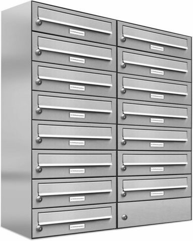 AL Briefkasten-System für 15 Parteien zur Aufputzmontage, silberfarben, B/H/T: 153,349 x 92,0 x 27,5 cm - Bild 1