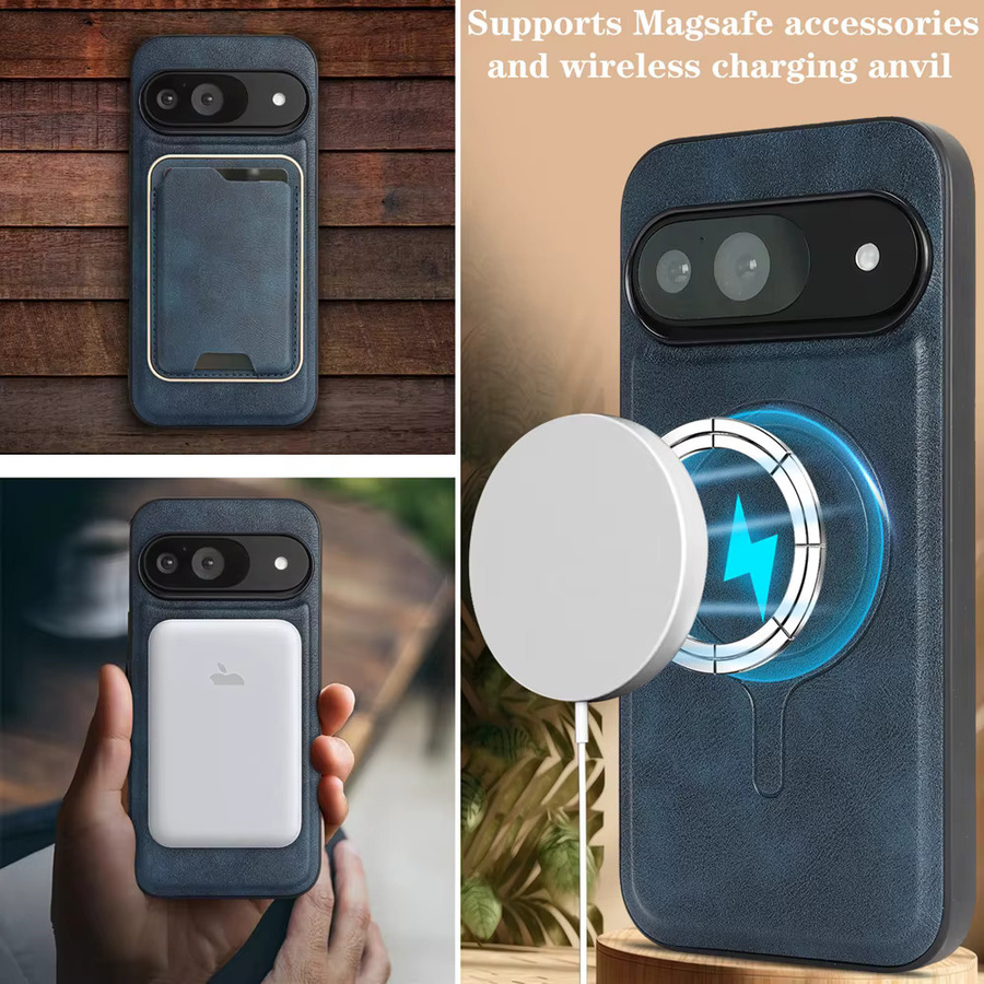 2in1 Business Leder Schutzhülle mit Magnetischem Lademodus und Kartenhalter für Google Pixel 10, 9, 8, Pro und XL in Blau - Bild 5