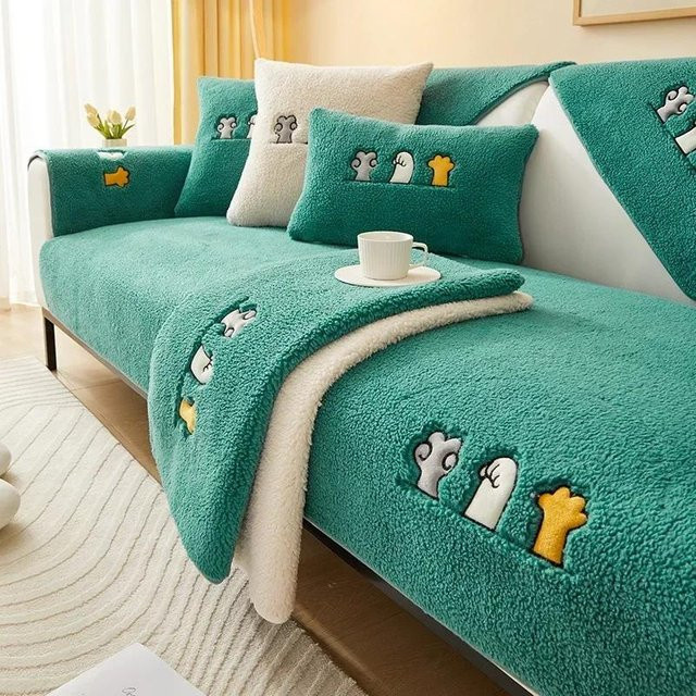 Rutschfester Plüsch-Sofa-Schonbezug aus Fleece in Grün, warmes Sofa-Pad für das Wohnzimmer, Breite: 30 cm, Breite: 50 cm - Bild 1