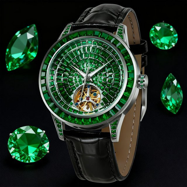 Neue Haemmer Armbanduhr, Automatik, Diamantbesetzt, Leder, Herren - Bild 1