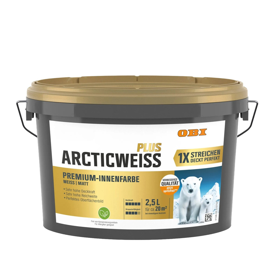 OBI Wandfarbe Arcticweiss Plus Weiß Matt, 2,5 l - Bild 2