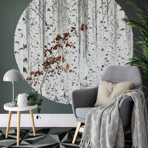 K&L Wall Art Vliestapete Han Birkenwald, Rundes Wandbild in Grau und Braun, mehrfarbig und matt - Bild 2