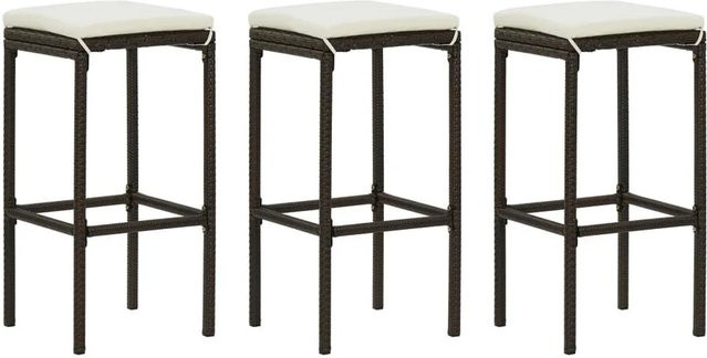 vidaXL Barhocker Set aus 3 Stück in Braun aus Poly Rattan mit Kissen in Cremeweiß - Bild 1