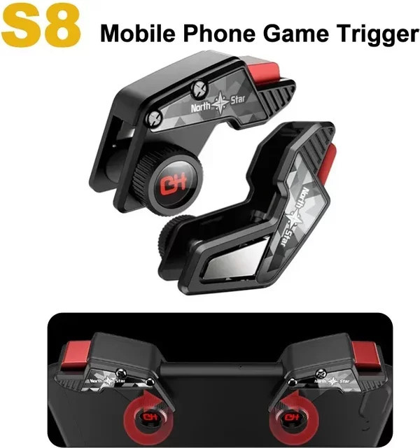 S8 Universal Handy Gaming Trigger mit 4 Fingern für iOS und Android, L1 R1 Tasten für Shooter-Spiele, Schwarz - Bild 1