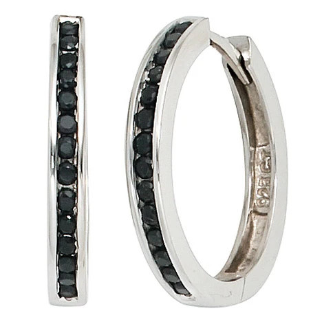 Colfem Creolen 925 Silber, Zirkonia schwarz, Unisex - Bild 1