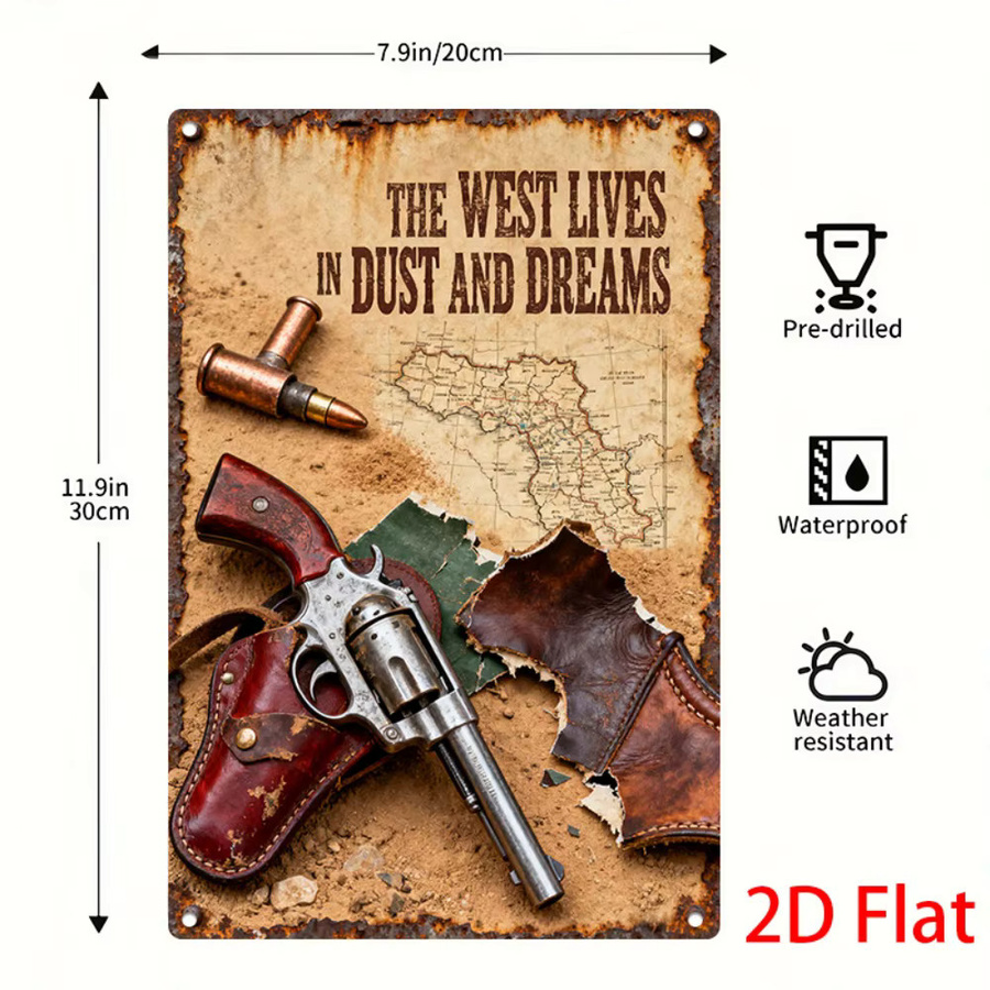 CIFBUY Retro Cowboy Revolver Metallschild in Braun als Vintage Wanddekoration - Bild 3