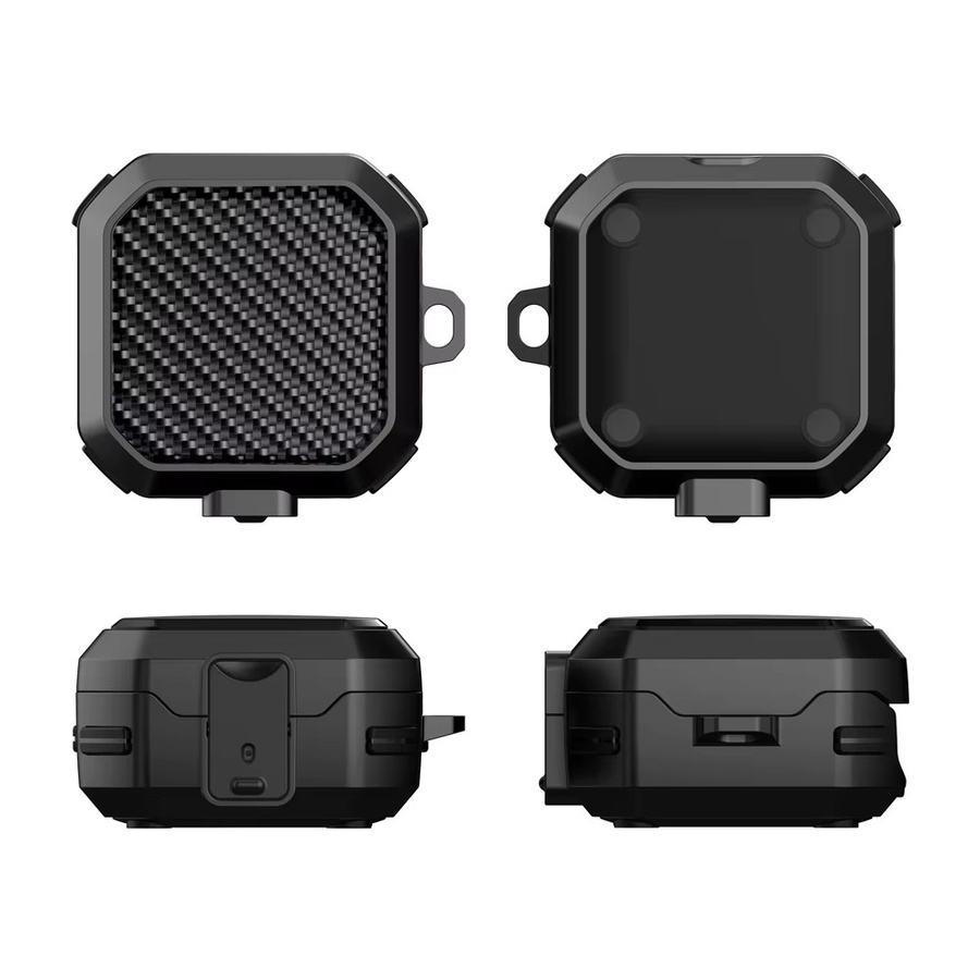 Stoßfeste Kohlefaser-Schutzhülle mit Schalterverschluss und Schlüsselanhänger für Samsung Galaxy Buds 4 / Buds 4 Pro in Schwarz und Grün - Bild 6