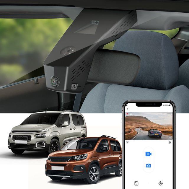 FITCAMX 4K UHD Dashcam mit WIFI-Verbindung und App-Steuerung für Citroen Berlingo und Peugeot Rifter 2018–2023, Schwarz - Bild 1