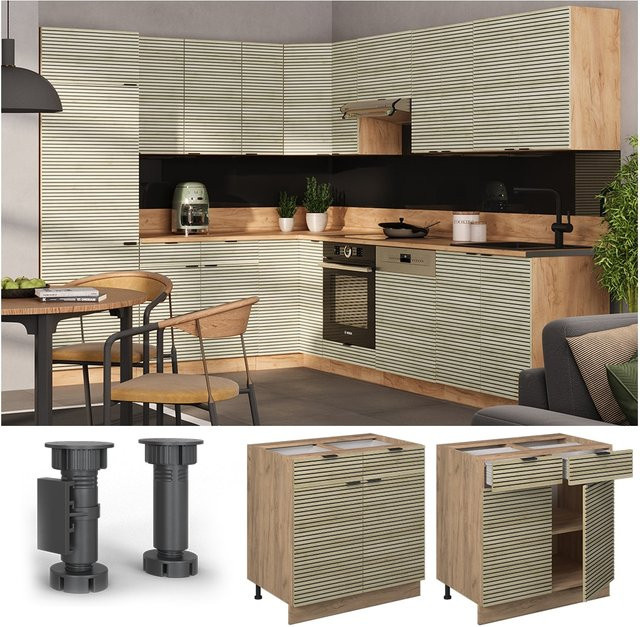 Vicco Schubunterschrank Fame-Line in Eiche gefräst mit Arbeitsplatte in Anthrazit, Breite: 80 cm - Bild 1