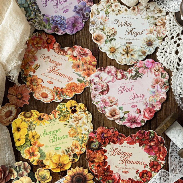 Mr.Paper Vintage Blumen-Aufkleber Set, 25 Stück Retro PET-Sticker in Multicolour für Scrapbooking, Journaling und DIY-Projekte - Bild 1