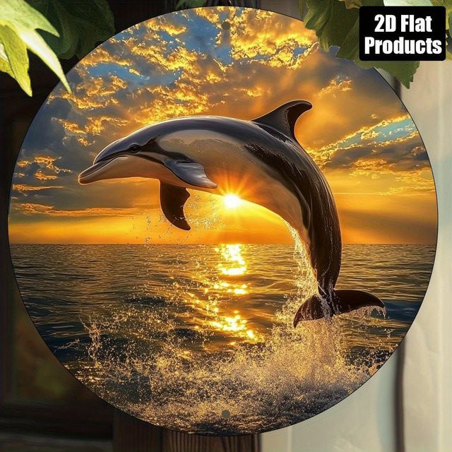 Rundes Aluminiumschild Potdemiel Dolphin Leaping Out of Water Retro-Deko, Durchmesser: 20 cm, Mehrfarbig - Bild 1