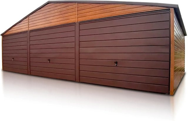 Liderstal Dreifachgarage Basic aus Blech in Holzoptik Braun mit Satteldach und Schwingtor, B/T/H: 900 x 500 x 290 cm - Bild 1