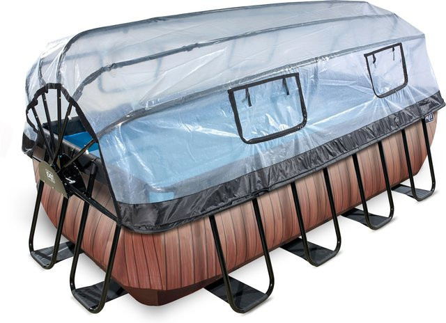 EXIT Wood Pool Rahmenpool Braun B: 400 cm, T: 200 cm, H: 100 cm mit Sandfilterpumpe, Wärmepumpe, Abdeckung und Poolleiter - Bild 1