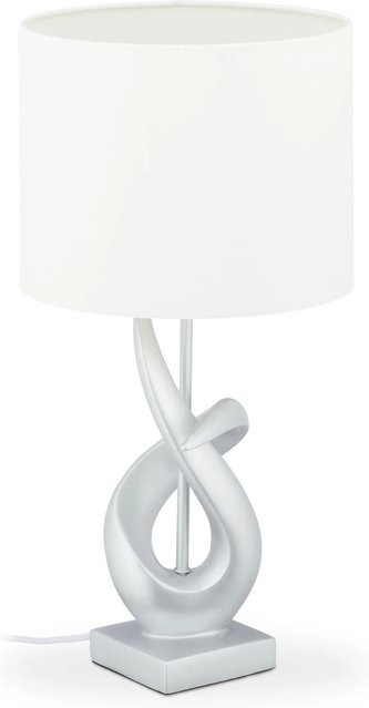 Relaxdays Tischlampe aus Polyresin in Weiß und Silber mit Stoffschirm, Höhe: 50 cm, Durchmesser: 25 cm - Bild 1