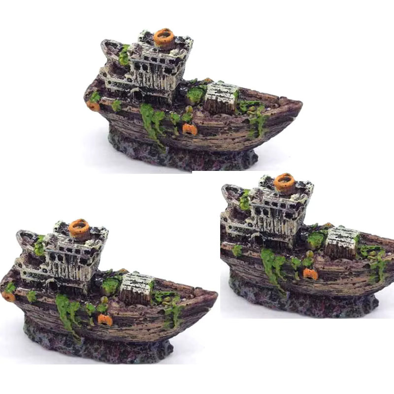 Otmagelu Aquarium Mini Schiffswrack Dekoration in Braun als Piratenschiff Ornament für Fische - Bild 2