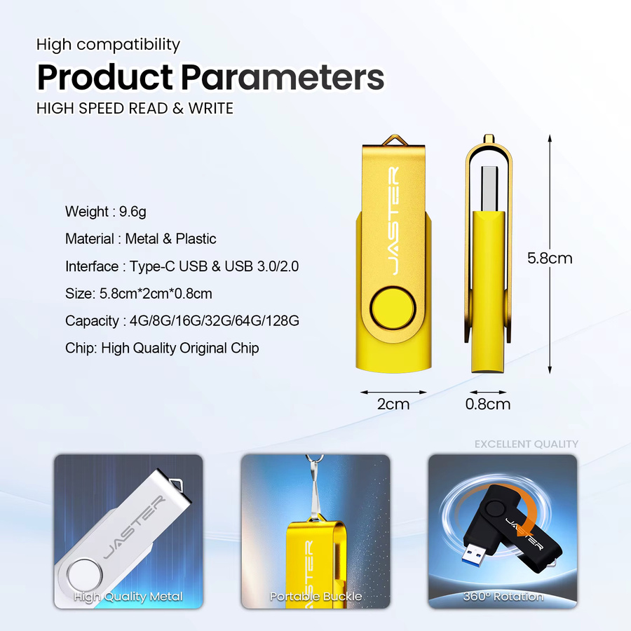 JASTER USB 3.0 Flash-Laufwerk Mini-USB-Stick aus Kunststoff in Weiß mit 128 GB Speicherplatz - Bild 2