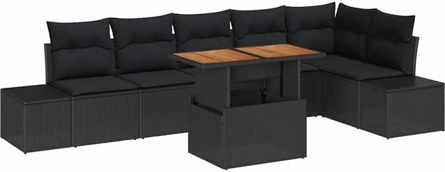 vidaXL Garten-Sofa-Set aus Poly Rattan in Schwarz, 7-teiliges Lounge-Set in U-Form mit Stauraum und Tisch - Bild 1